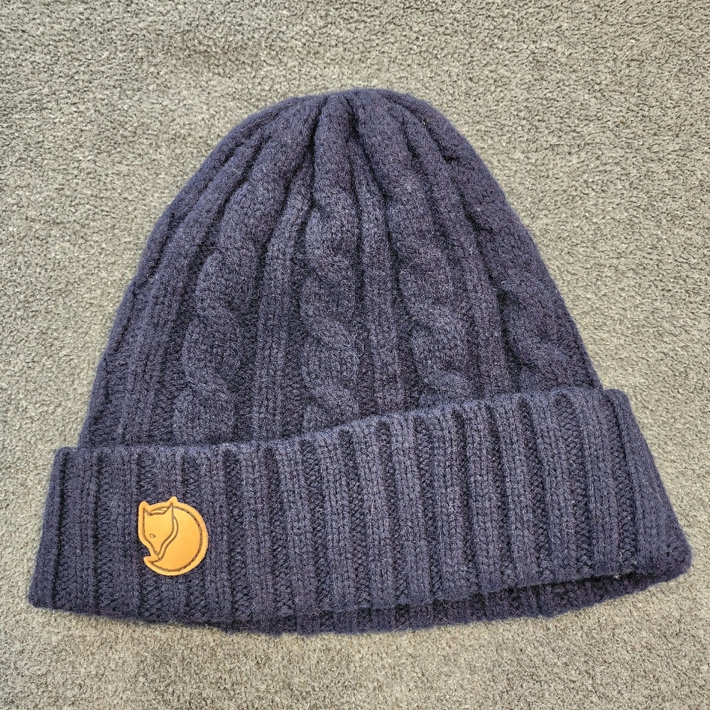 Fjällräven Braided Knit Hat Beanie 80% Wool Navy Blue